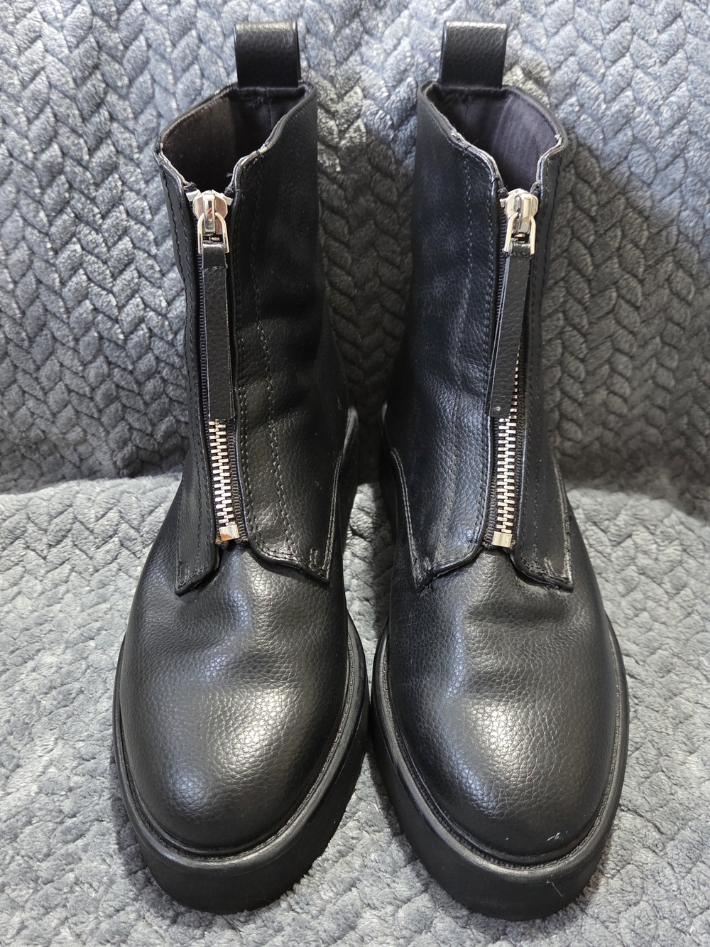 H&M Black Front-Zip Platform Ankle Boots